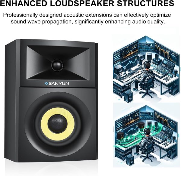 Sanyun SW205 80W 4” Powered Bookshelf Speakers with Wooden C... - Image 3