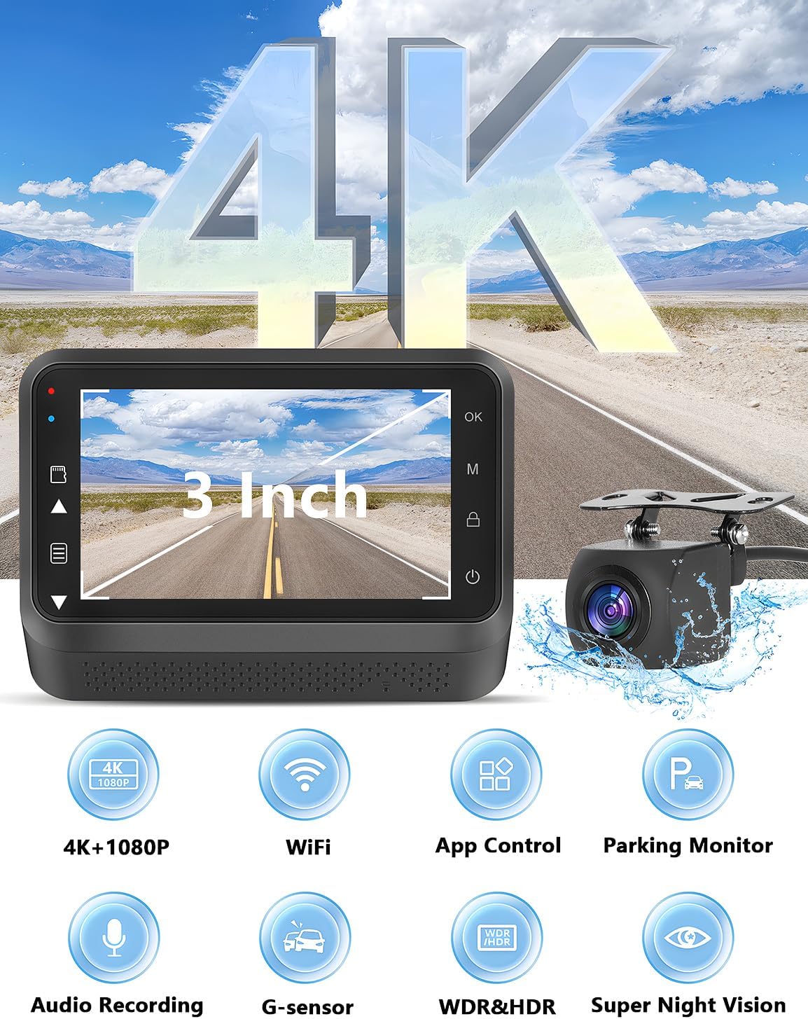 Otovoda Dash Cam Front and Rear Camera, 4K+1080P WiFi Dual D…