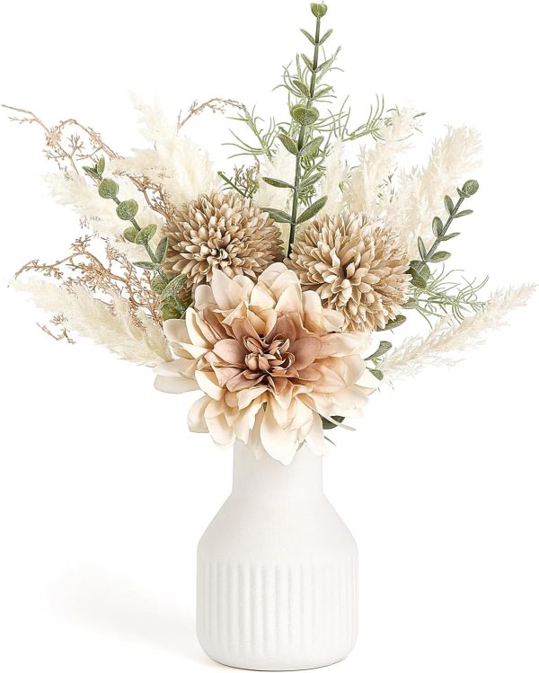 Mkono Small Artificial Flowers in Ceramic Vase 13.5" Centerp...