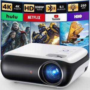HAPPRUN Native 1080P Bluetooth Projector, Full HD Portable O...
