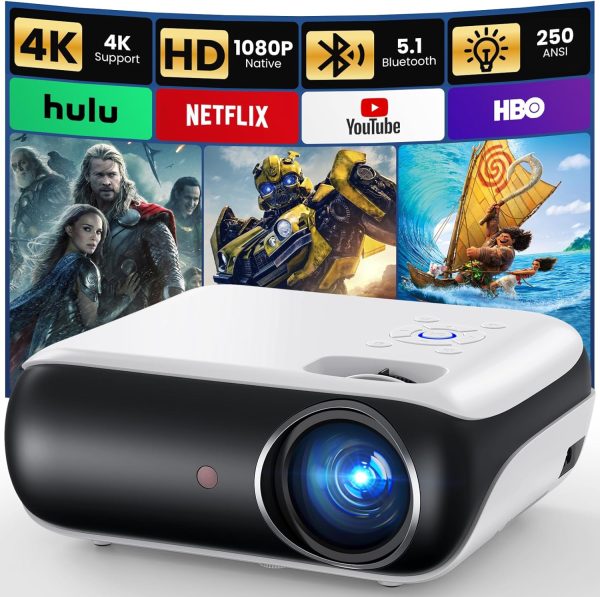 HAPPRUN Native 1080P Bluetooth Projector, Full HD Portable O...