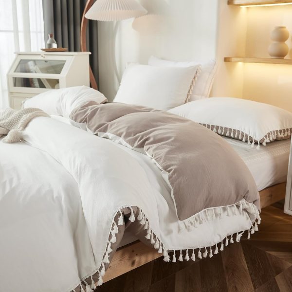 Merryword Taupe White Comforter Bedding Set King Boho White ... - Image 8