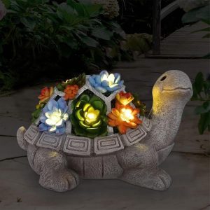 Nacome Solar Garden Outdoor Statues Turtle with Succulent 7 ...