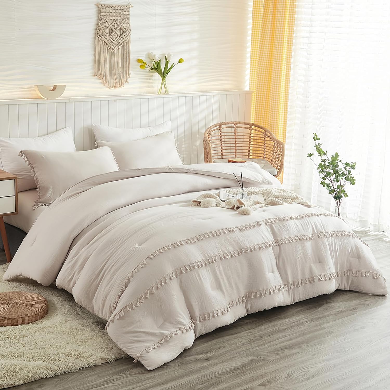 Bedbay Beige Queen Comforter Set Boho Comforter Queen Size B…