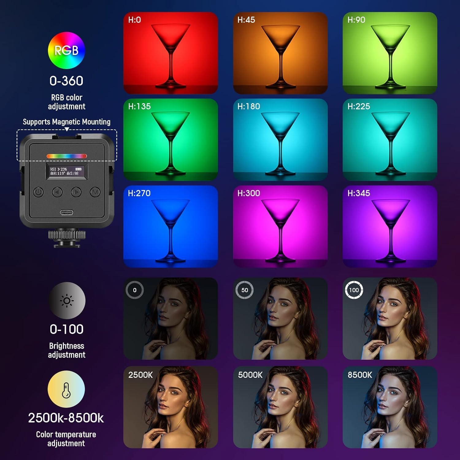 NEEWER Magnetic RGB Video Light, 360° Full Color RGB61 LED C…