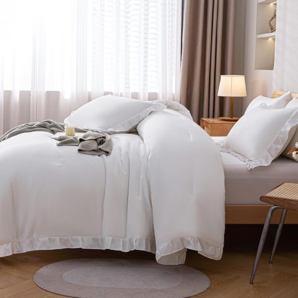 YIKUSH Queen Comforter Set White Comforter 3PCS (1 Ruffle Co... - Image 7