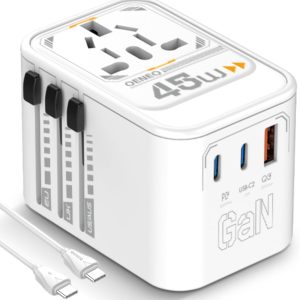 QENEQ 45W All in One Universal Travel Adapter with QC USB A ...
