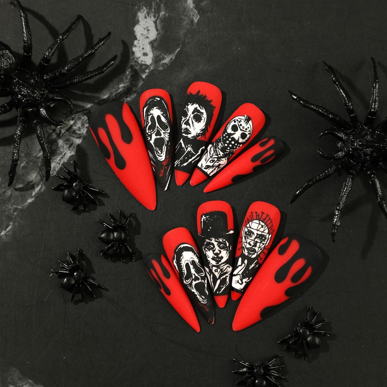 24 PCS Press On Nails Halloween Skeleton Ghost Face Blood Dr…