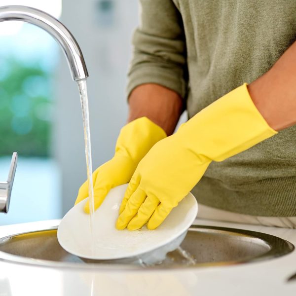 Rubber Gloves, 3 Pairs Cleaning Reusable Dishwashing Gloves,... - Image 4