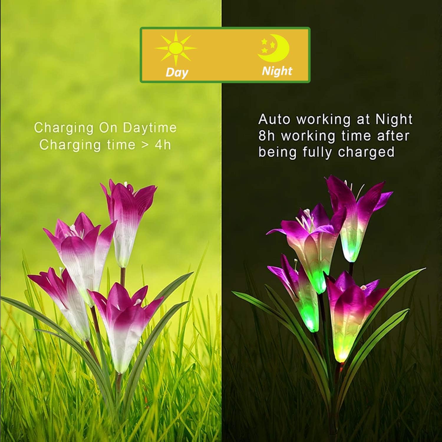 ANGMLN 6 Pack Solar Flowers Lights Garden Stake Outdoor 24 H…