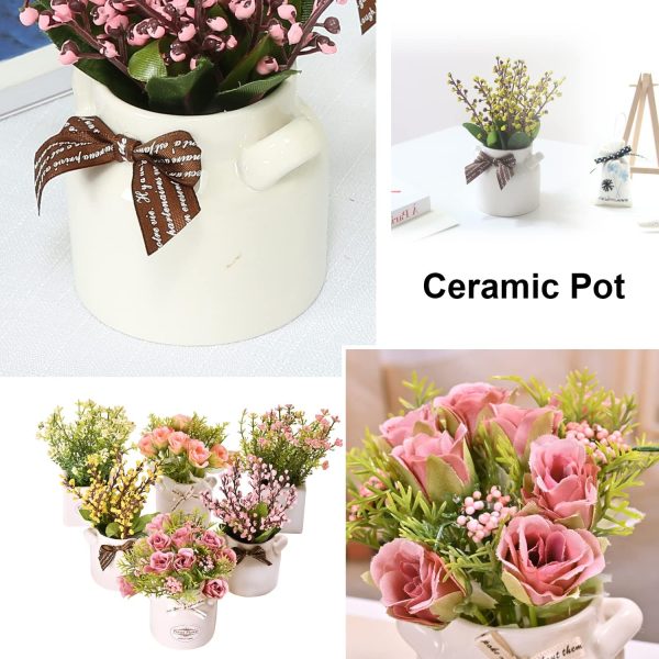 LUEUR 6Pcs Artificial Pot Flowers with Ceramic Potted Fake F... - Image 2