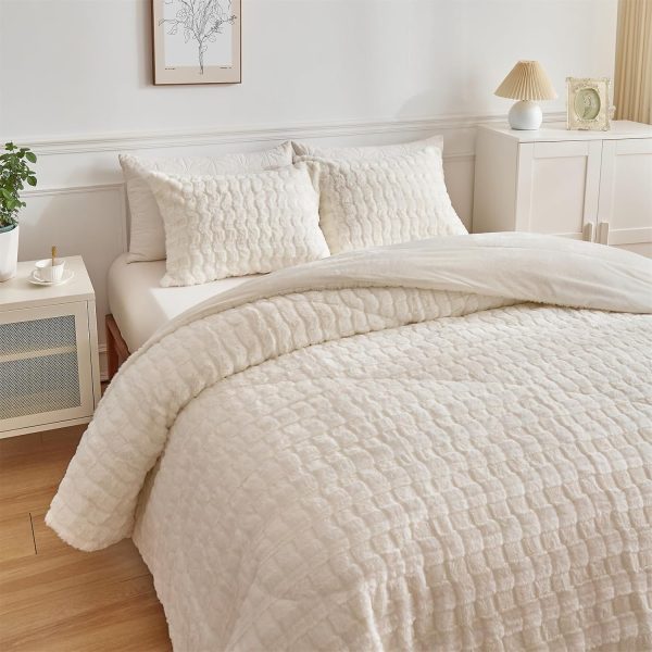 Wajade Faux Rabbit Fur Comforter Set Ultra Soft Fluffy Beddi... - Image 4