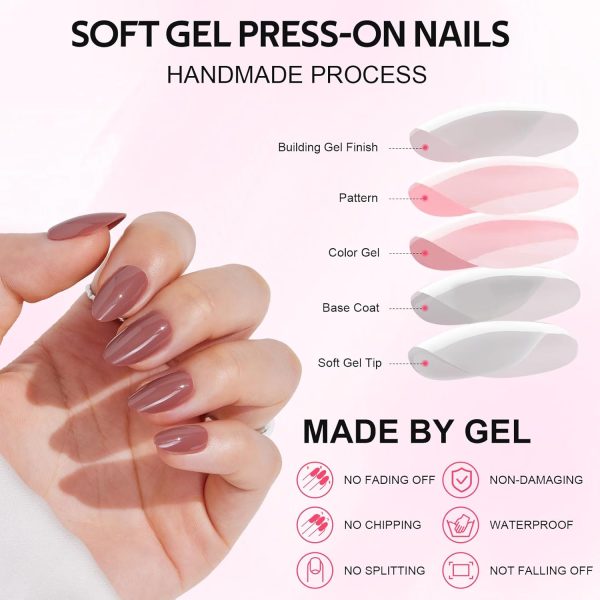 Findigit Press On Nails - Short Almond Cameo Brown False Sti... - Image 4