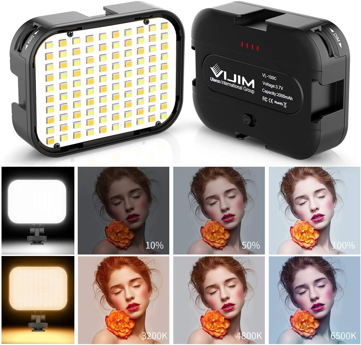 VIJIM VL100C Bi-Color LED Video Light on Camera,Mini Recharg…