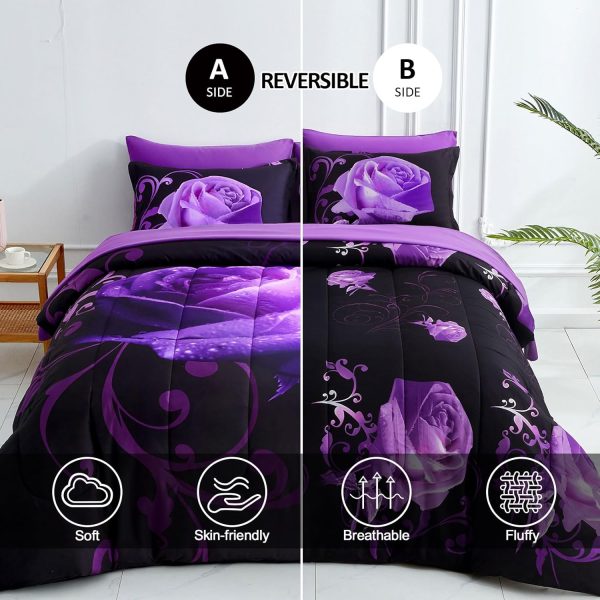 WONGS BEDDING Purple Comforter Set Queen, Reversible Purple ... - Image 2