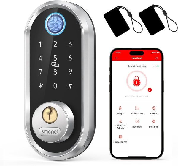 Smart Deadbolt, SMONET Fingerprint Electronic Deadbolt Door ...