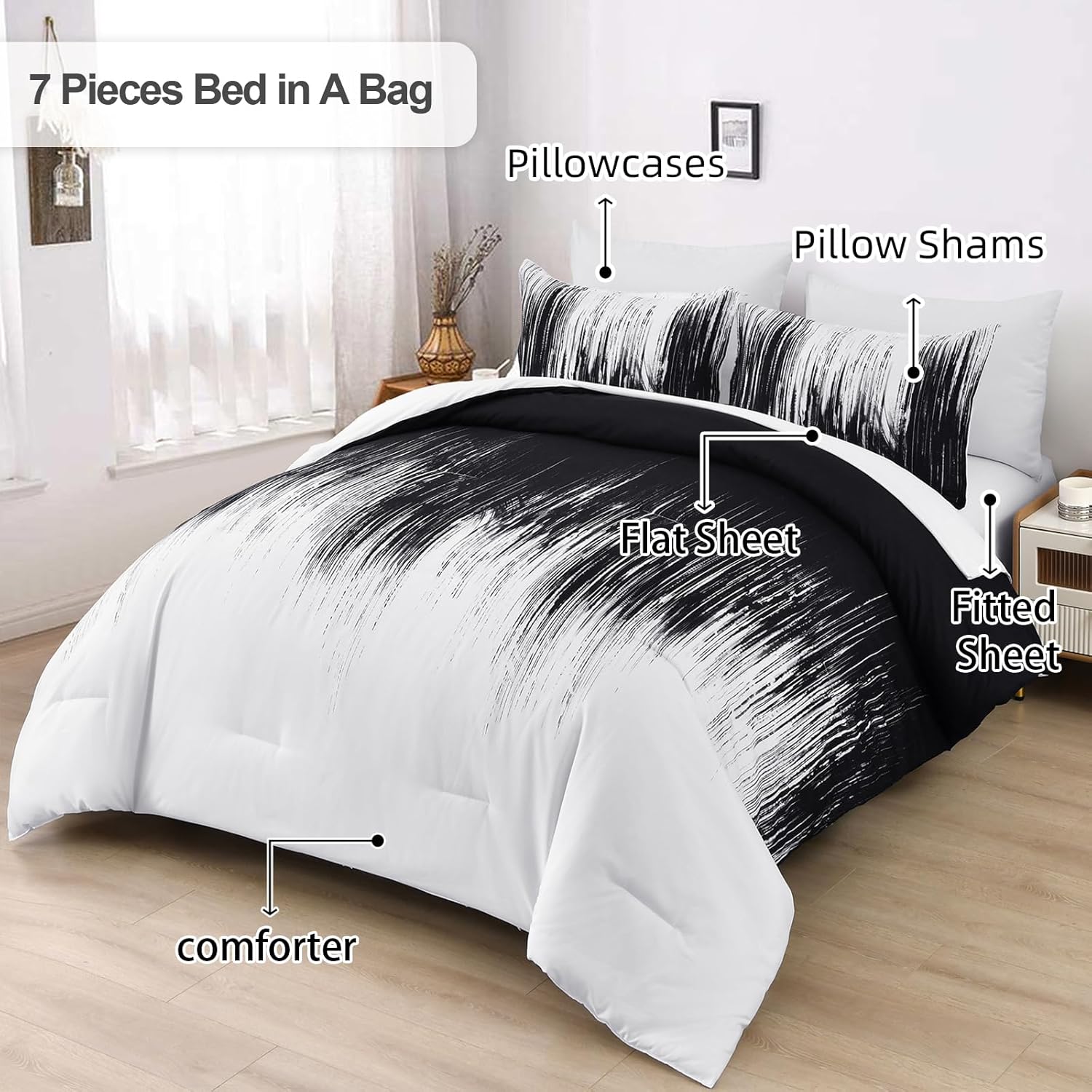 Dinjoy Ombre Black Comforter Set Queen Size Gradient Black W…