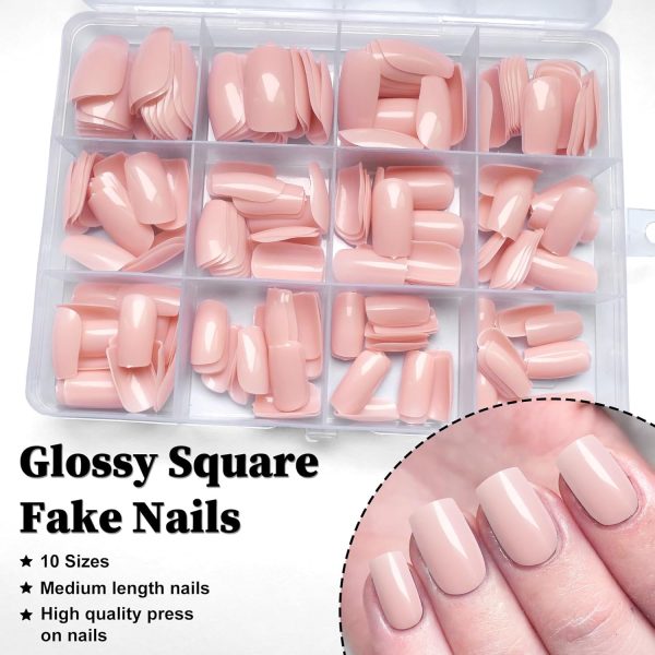 LoveOurHome 240pc Nude Press on Nails Medium Square Fake Nai... - Image 4