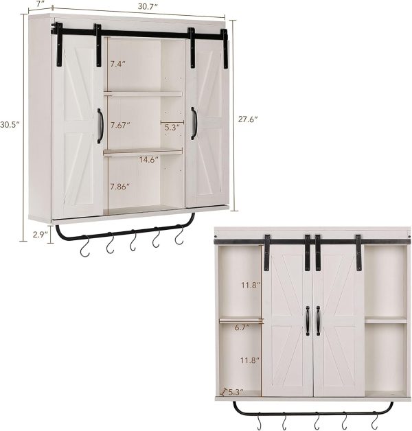RUSTOWN Rustic Wood Wall Storage Cabinet with Two Sliding Ba... - Image 3
