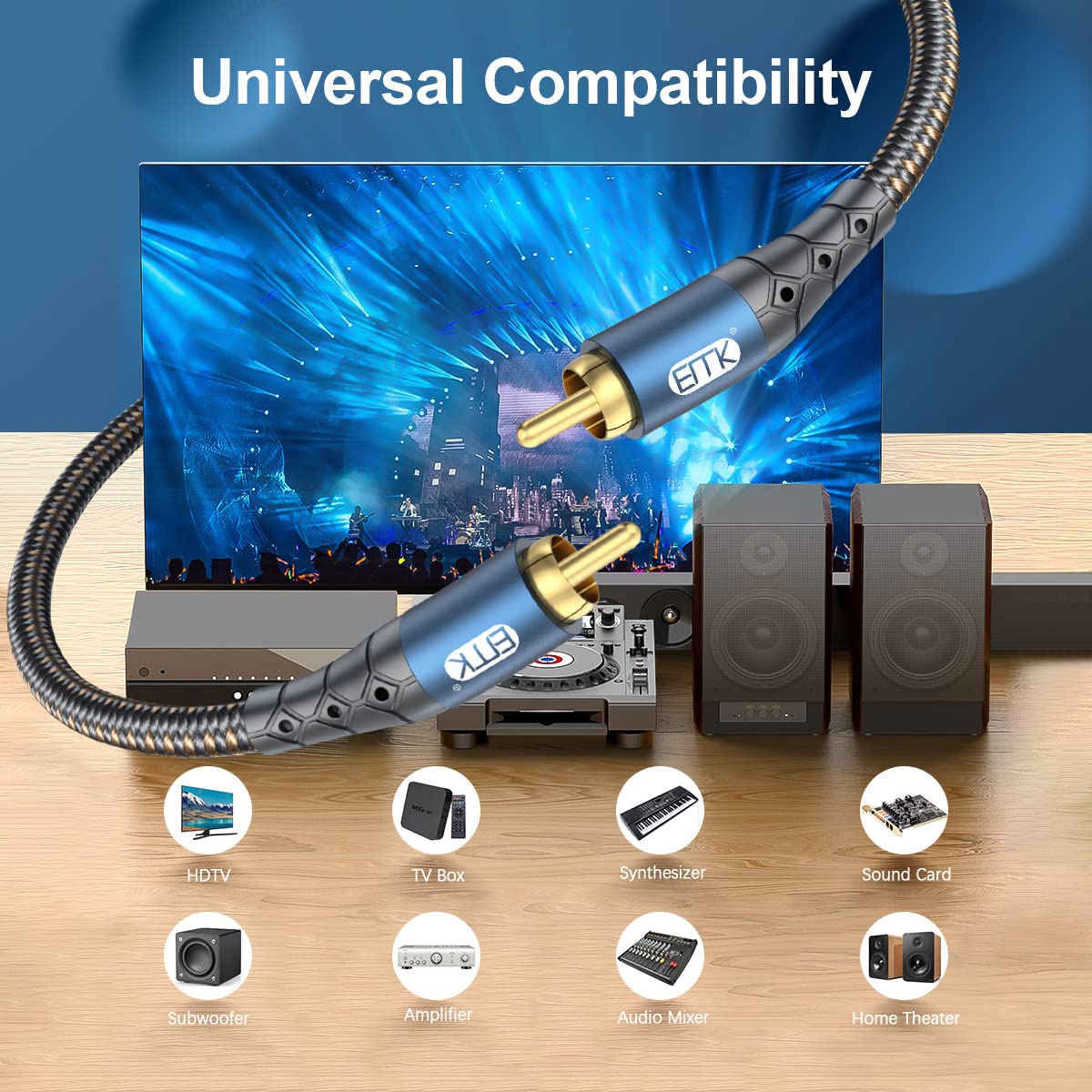 Subwoofer Cable RCA to RCA Audio Cable 24K Gold-Plated Nylon…