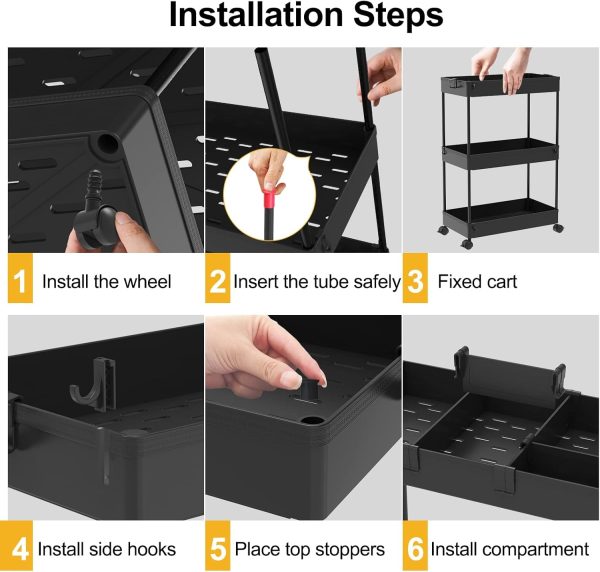 SPACELEAD Slim Storage Cart,3 Tier Bathroom Rolling Utility ... - Image 5