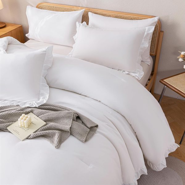 YIKUSH Queen Comforter Set White Comforter 3PCS (1 Ruffle Co... - Image 3