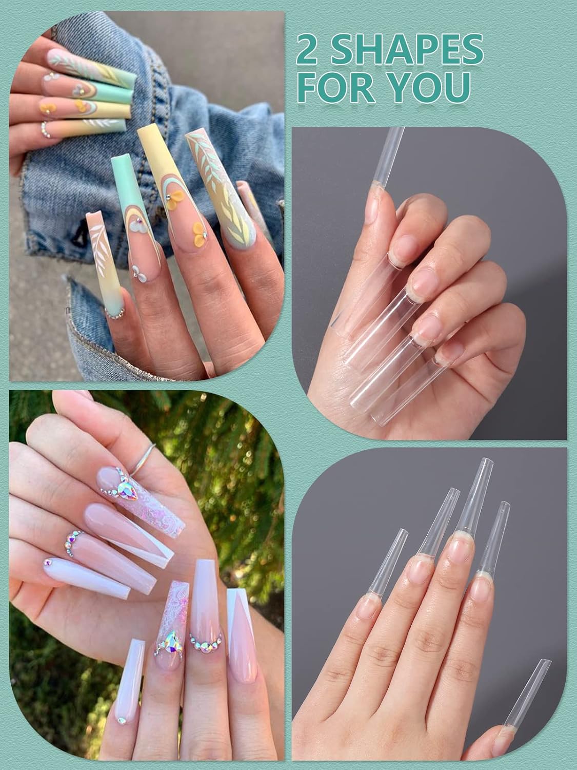 480PCS XL Long Clear Nail Tips, 240PCS Coffin Nails Tips wit…