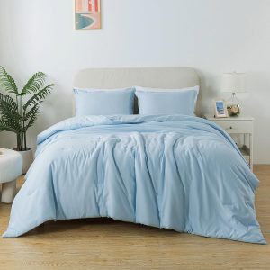 Caressma Full Size Light Blue Comforter Set 3 Pieces, Lightw...