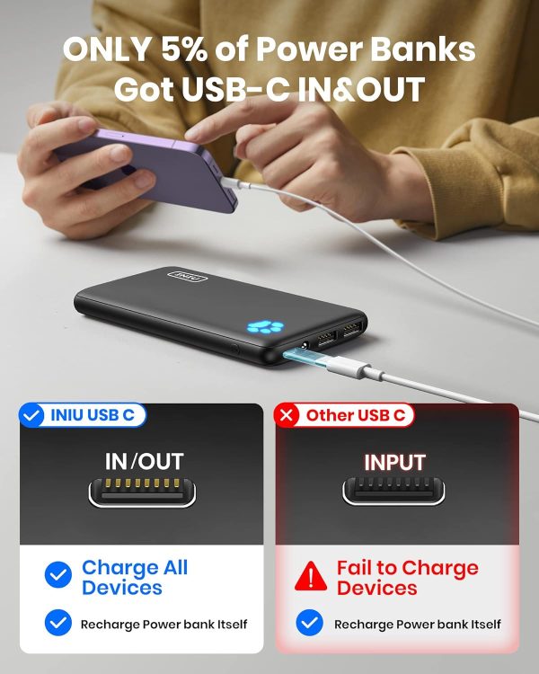 INIU Power Bank, USB C in&Out Slimmest 10000mAh Portable Cha... - Image 5