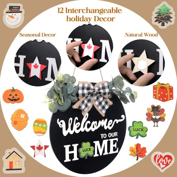 SWITTE 12 Interchangeable Seasonal Welcome Wreaths Sign Home... - Image 6