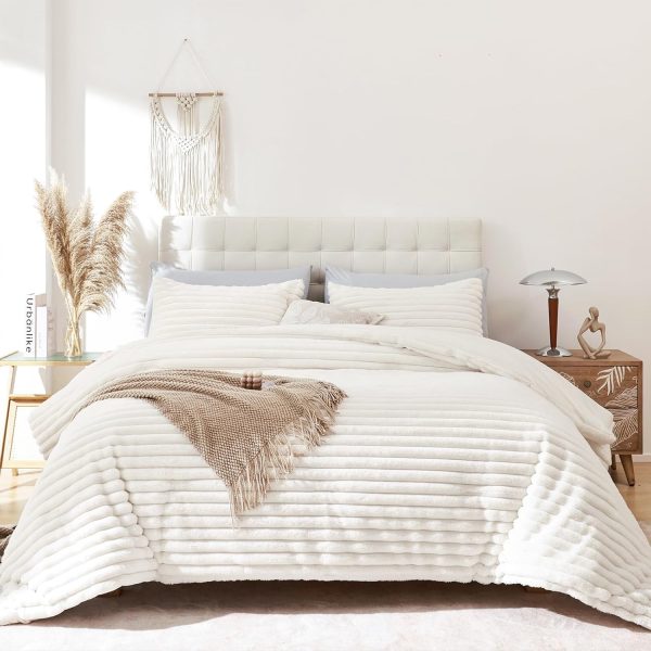 YIKUSH Fluffy Twin Comforter Set 2 Pieces - Beig Fleece Fluf... - Image 5