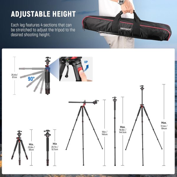 NEEWER 72 inch Camera Tripod Monopod with Center Column and ... - Image 5