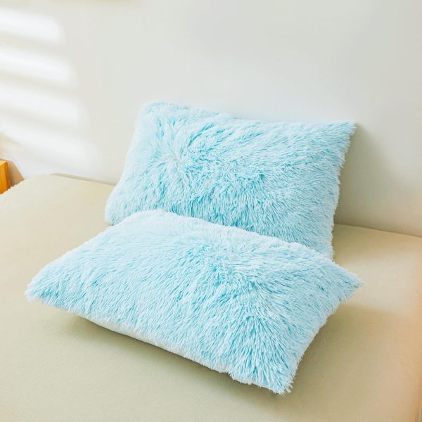 ERLOXO Fluffy Blue Faux Fur Comforter Cover Set Twin，Fluffy ... - Image 6