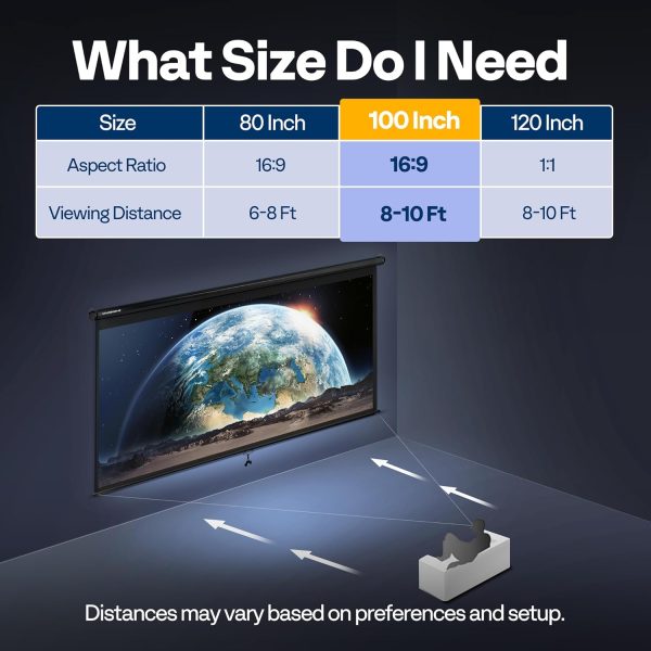 VIVOHOME 100 Inch Manual Pull Down Projector Screen, 16:9 HD... - Image 5