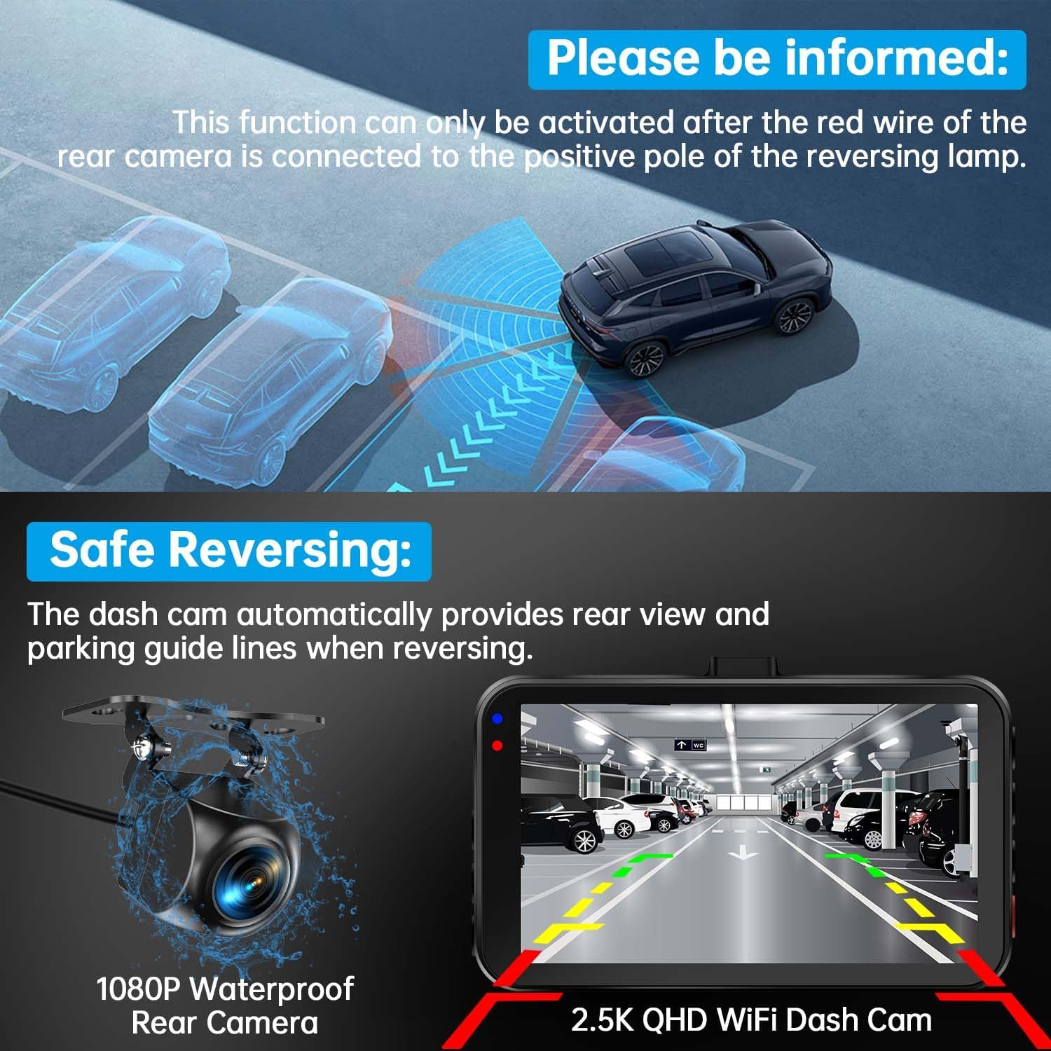 Dash Cam Front and Rear Camera, Dash Cam WiFi/APP Control Da…
