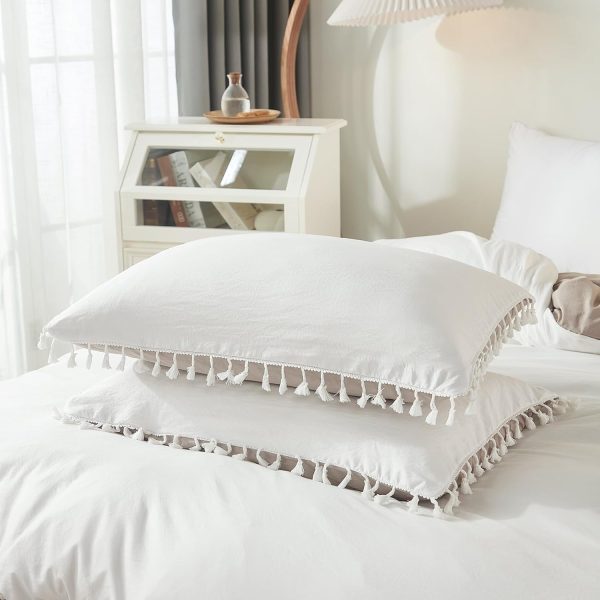 Merryword Taupe White Comforter Bedding Set King Boho White ... - Image 5