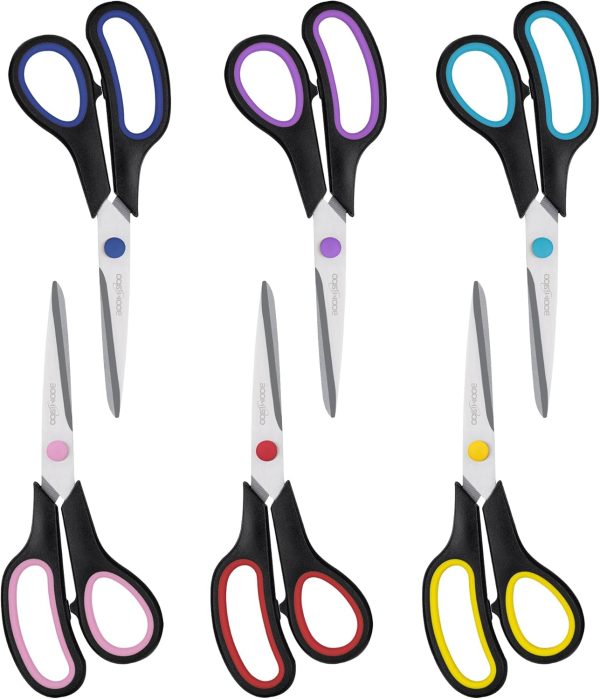 Scissors, BOOMIBOO 8" All Purpose 6 Pack - Comfort-Grip Scis...