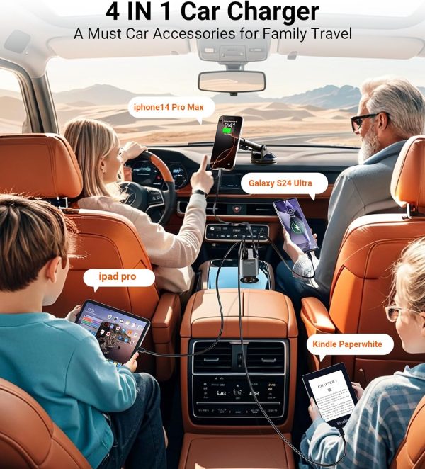 Retractable Car Charger 69W Cigarette Lighter USB C Car Phon... - Image 4