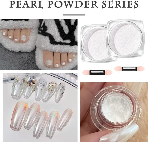 White Pearl Chrome Nail Powder,Mirror Effect Aurora Magic Pe... - Image 3