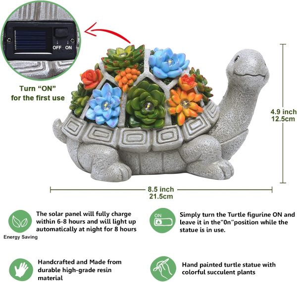 Nacome Solar Garden Outdoor Statues Turtle with Succulent 7 ... - Image 4