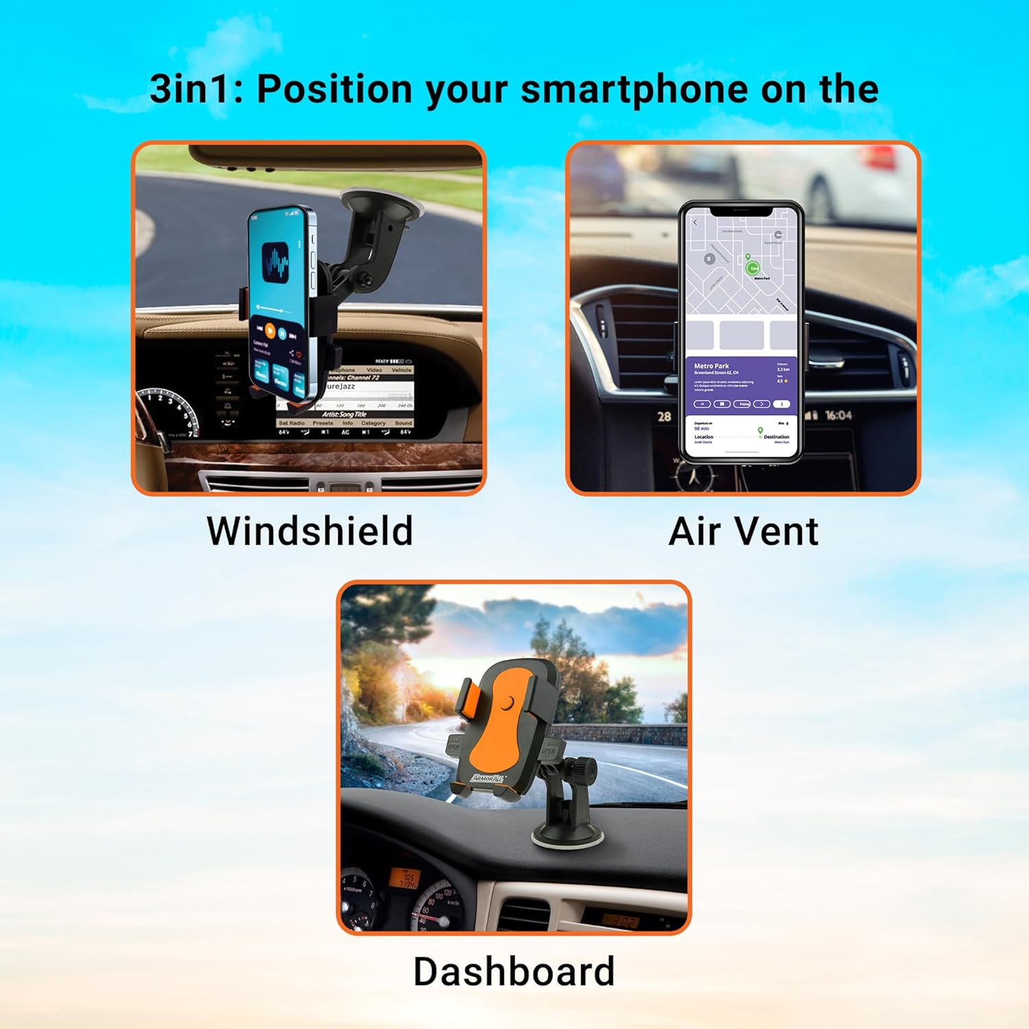 Armor All AMK3-0117-BLK Universal Suction Phone/GPS Mount, B…