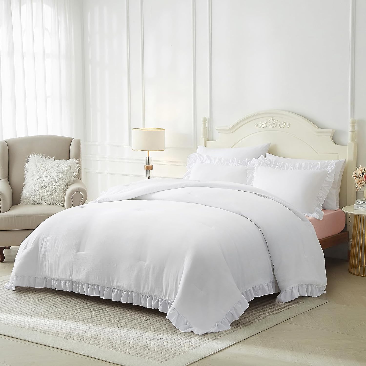 ARTALL White Ruffled Comforter Sets Full/Queen Size, 3 Piece…