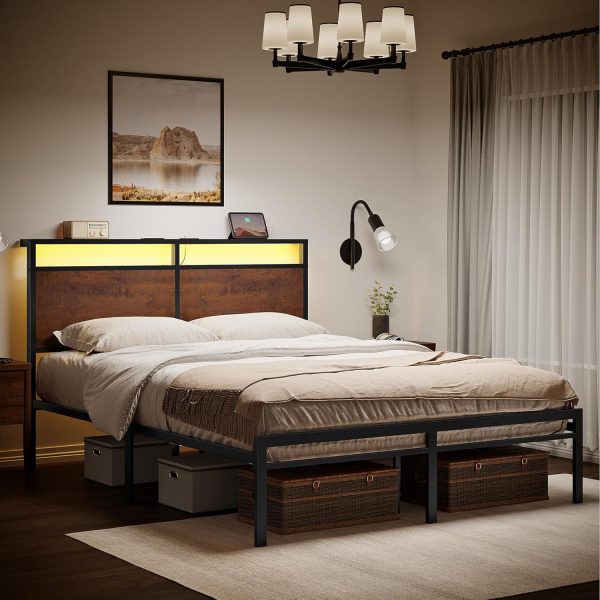 HAUSOURCE Full Bed Frame with Storage Headboard Bed Frame Fu... - Image 5