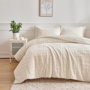 Wajade Faux Rabbit Fur Comforter Set Ultra Soft Fluffy Beddi...