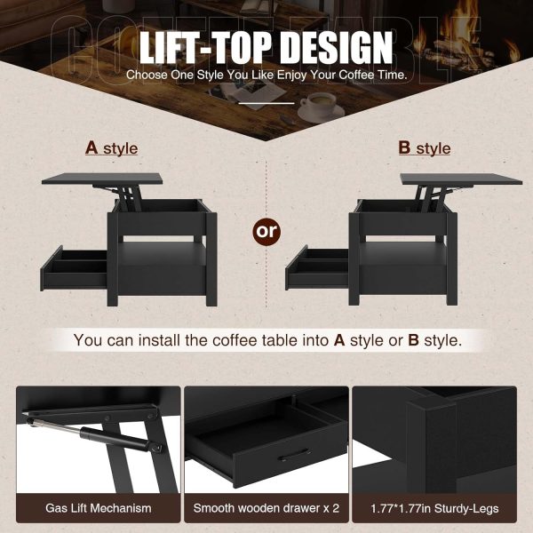 Rolanstar Coffee Table, Lift Top Coffee Table with Drawers a... - Image 6