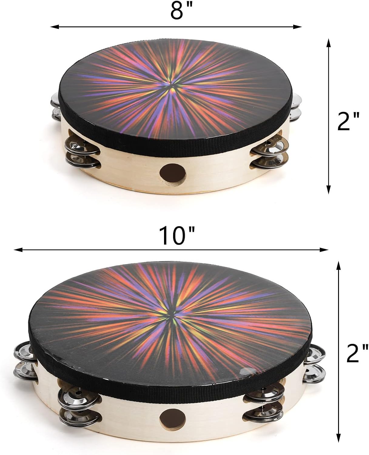 ZEAYEA 2 Pack Radiant Tambourine, 8 Inch 10 Inch Double Row …