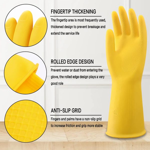 Rubber Gloves, 3 Pairs Cleaning Reusable Dishwashing Gloves,... - Image 3