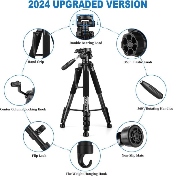 Tripod Camera Tripods, 74" Tripod for Camera Cell Phone Vide... - Image 7