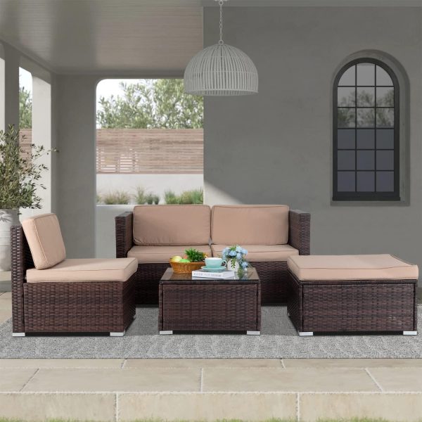 FDW 5 Pieces Outdoor Patio Furniture Sets Sectional Sofa Rat... - Image 2