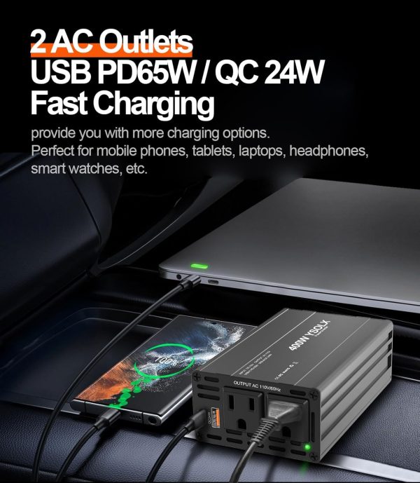 YSOLX 400W Car Power Inverter, Cigarette Lighter Adapter to ... - Image 2